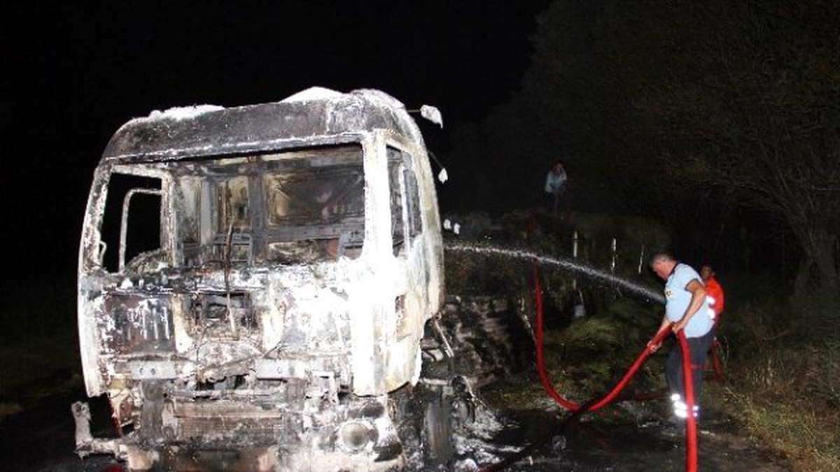 Iğdır\'da PKK\'lılar Ot Balyası Yüklü Tır\'ı Ateşe Verdi