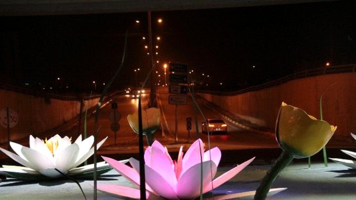 Paşaköy Kavşağı\'na Yapılan Nilüfer Motifleri Beğeni Topladı