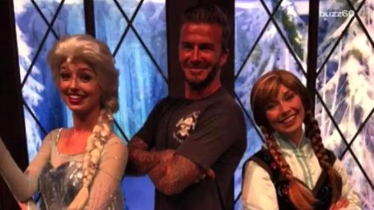 David Beckham Wins Major Dad Points Posing With Queen Elsa And Princess Anna