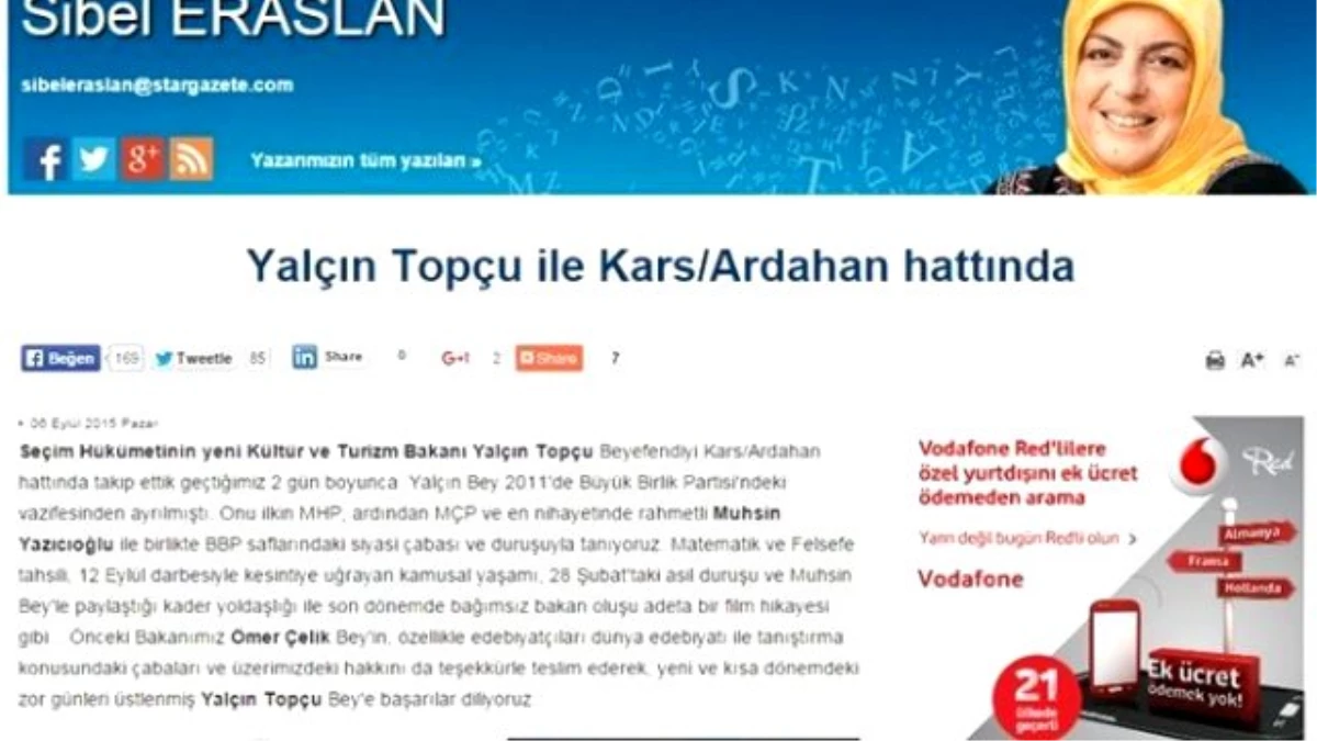 Köşe Yazarlarından Arü\'ye Övgü