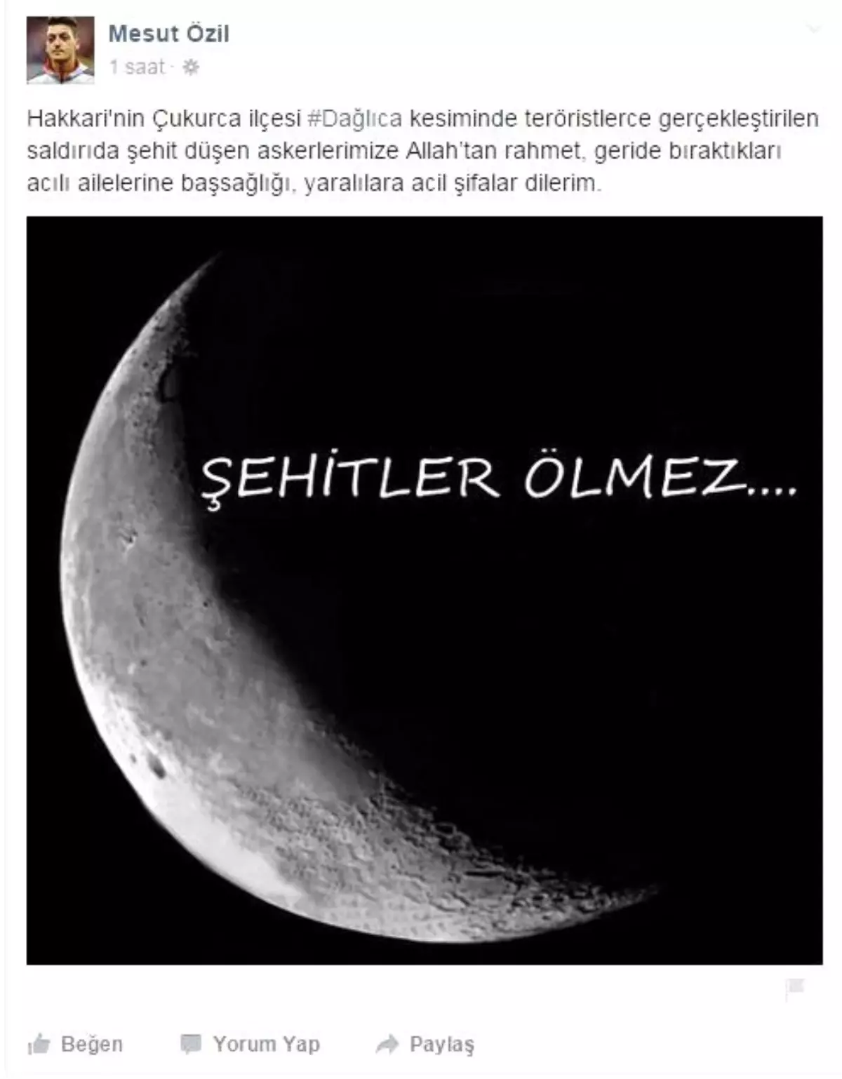 Mesut Özil, Şehitler İçin Mesaj Yayınladı