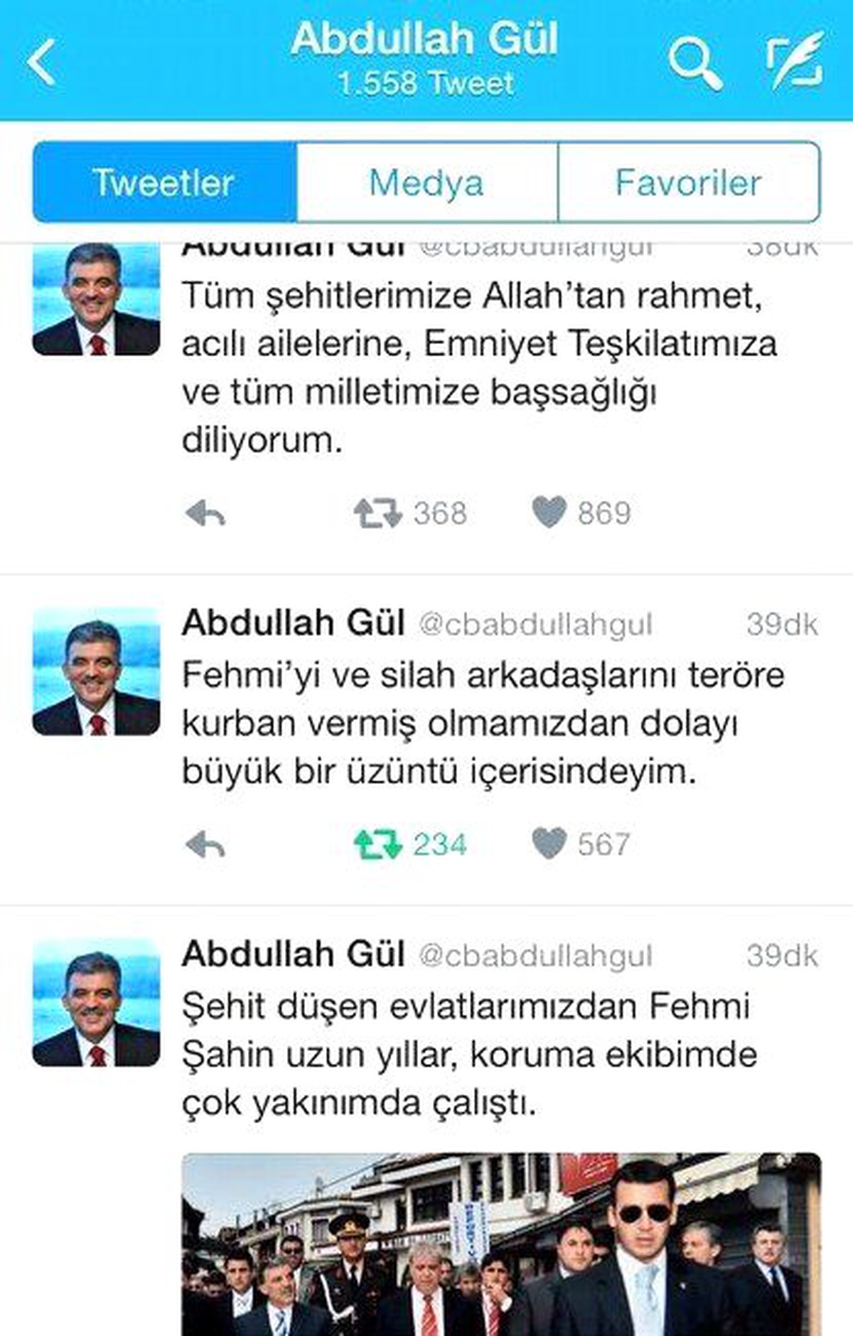 Abdullah Gül, Koruma Polisi İçin Taziye Mesajı Yayınladı