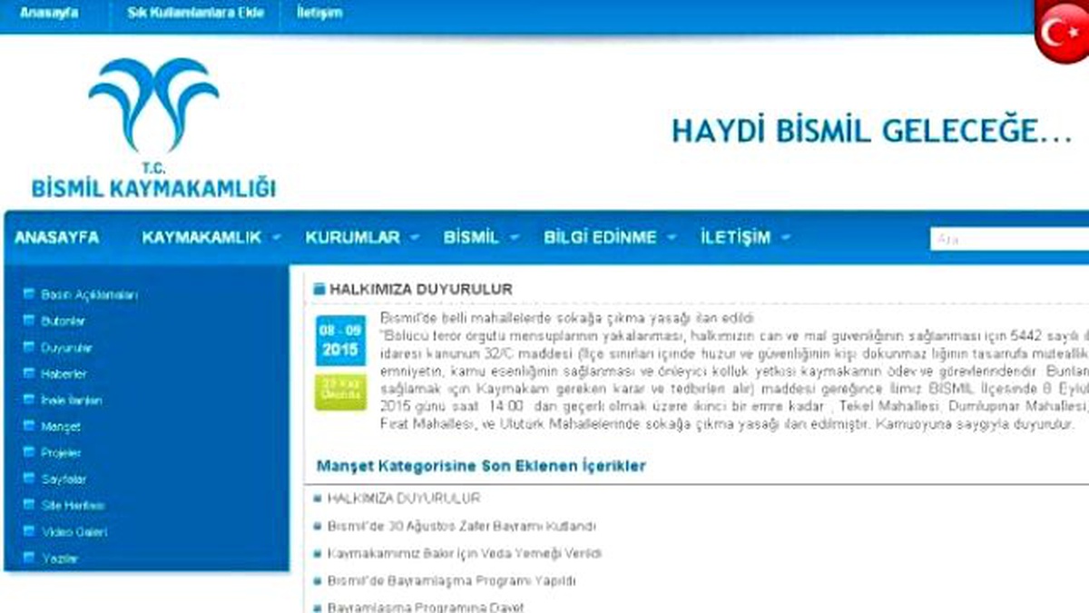 Bismil\'in 4 Mahallesinde Sokağa Çıkma Yasağı İlan Edildi
