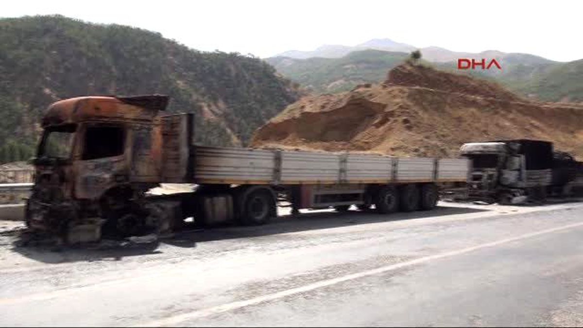 Bitlis PKK\'lıların Ateşe Verdiği Araçlar Hurda Yağınına Döndü