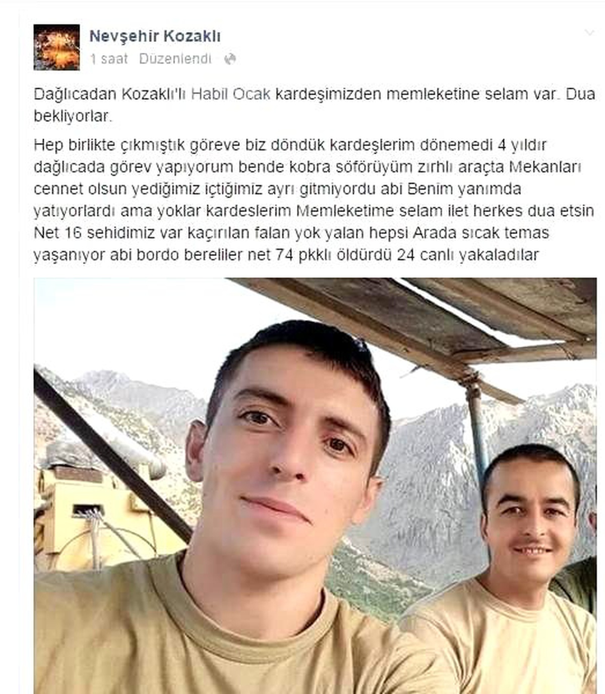 Antalyalı Şehit Uğur Yıldız\'ın Silah Arkadaşından Duygulandıran Mesaj