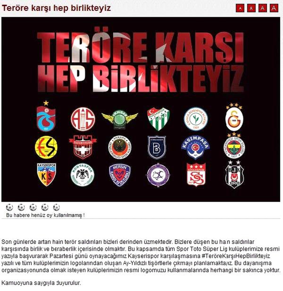 Trabzonspor\'dan Teröre Karşı Süper Lig Kulüplerine Dayanışma Çağrısı
