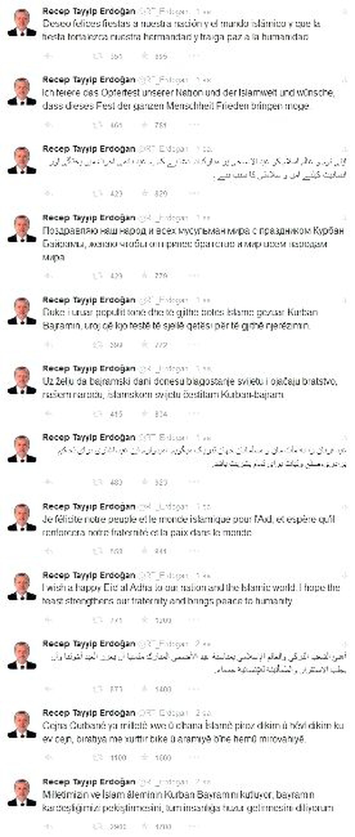 Cumhurbaşkanı Erdoğan\'dan 12 Dilde Bayram Mesajı
