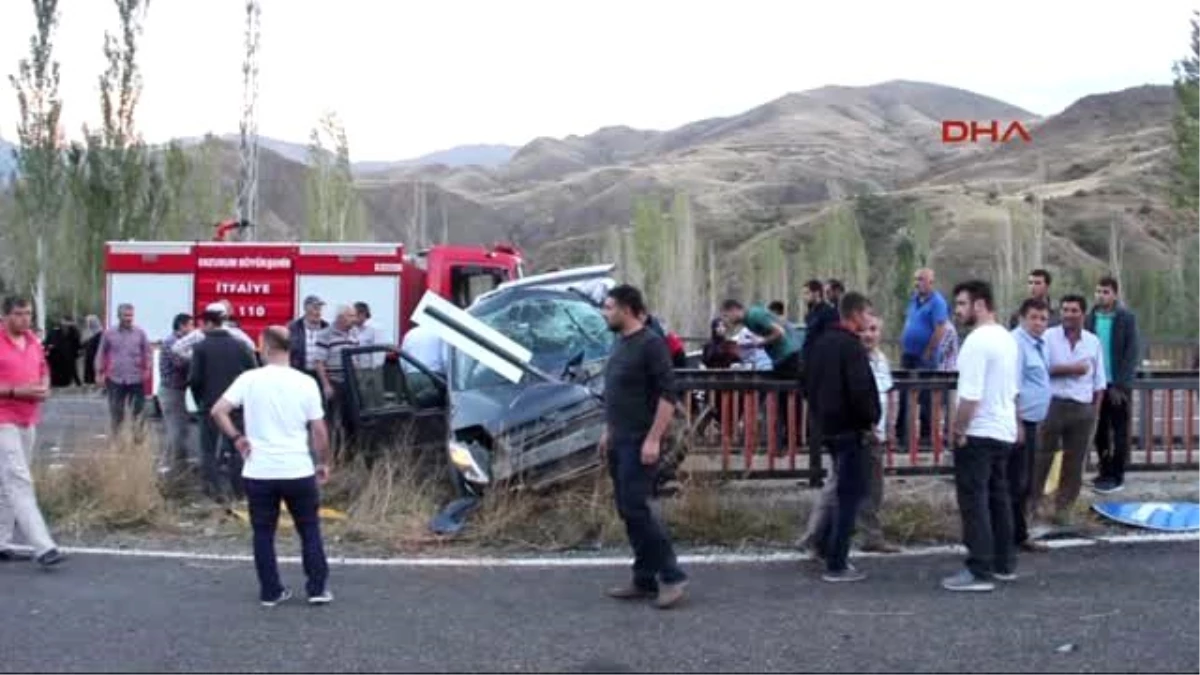 Erzurum- Otomobil Orta Refüjdeki Demir Korkuluklara Çarptı 1 Ölü, 3 Yaralı