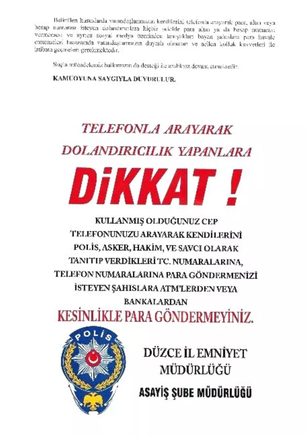 Dolandırıcılık Uyardı