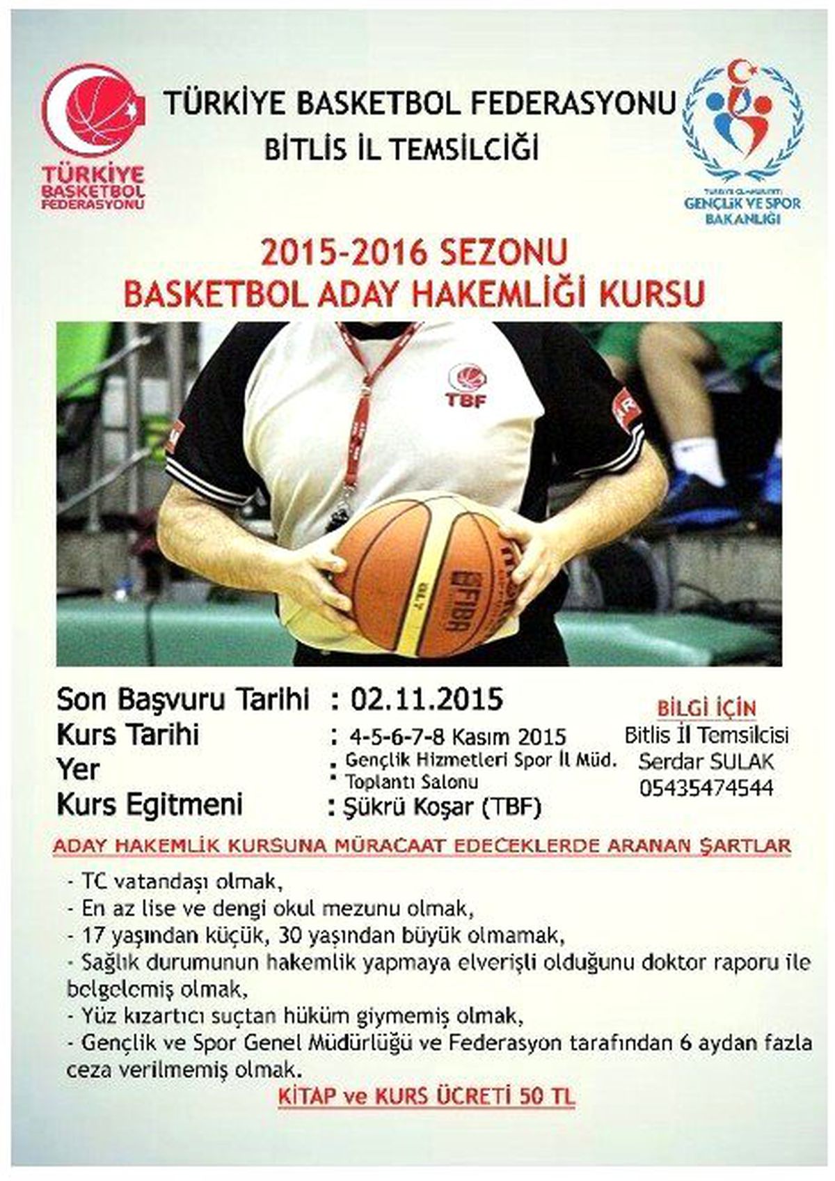 Bitlis\'te Basketbol Aday Hakemliği Kursu Açılacak