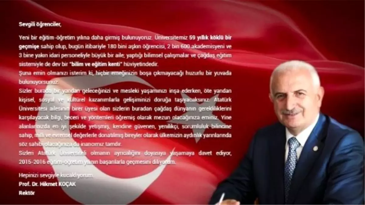 Rektör Koçak\'tan Yeni Eğitim Öğretim Yılı Mesajı