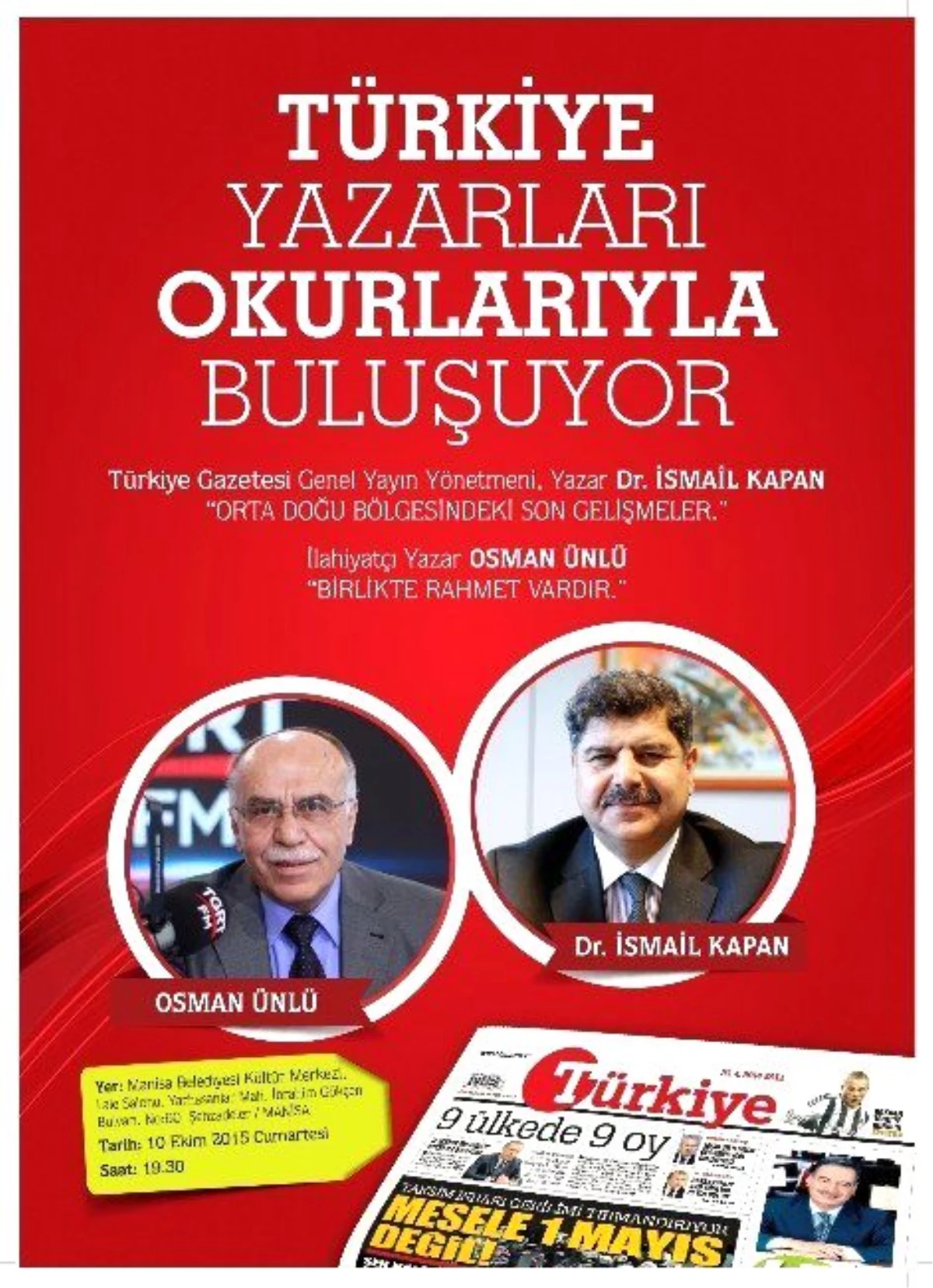 Türkiye Gazetesi Yazarları Manisalılarla Buluşacak