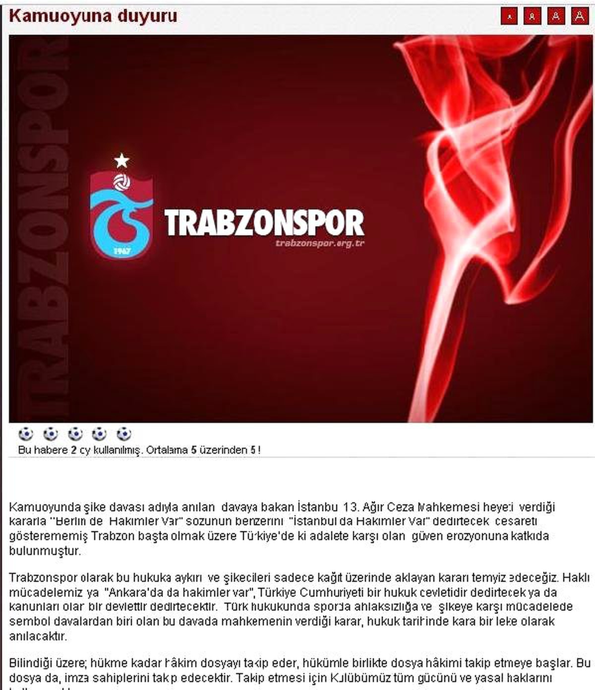 Trabzonspor: Mahkemelerde Aklanabilirsiniz, Vicdanlarda Asla