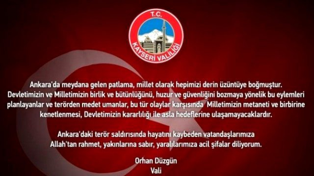 Vali Düzgün Ankara\'da Meydana Gelen Terör Olayını Kınadı