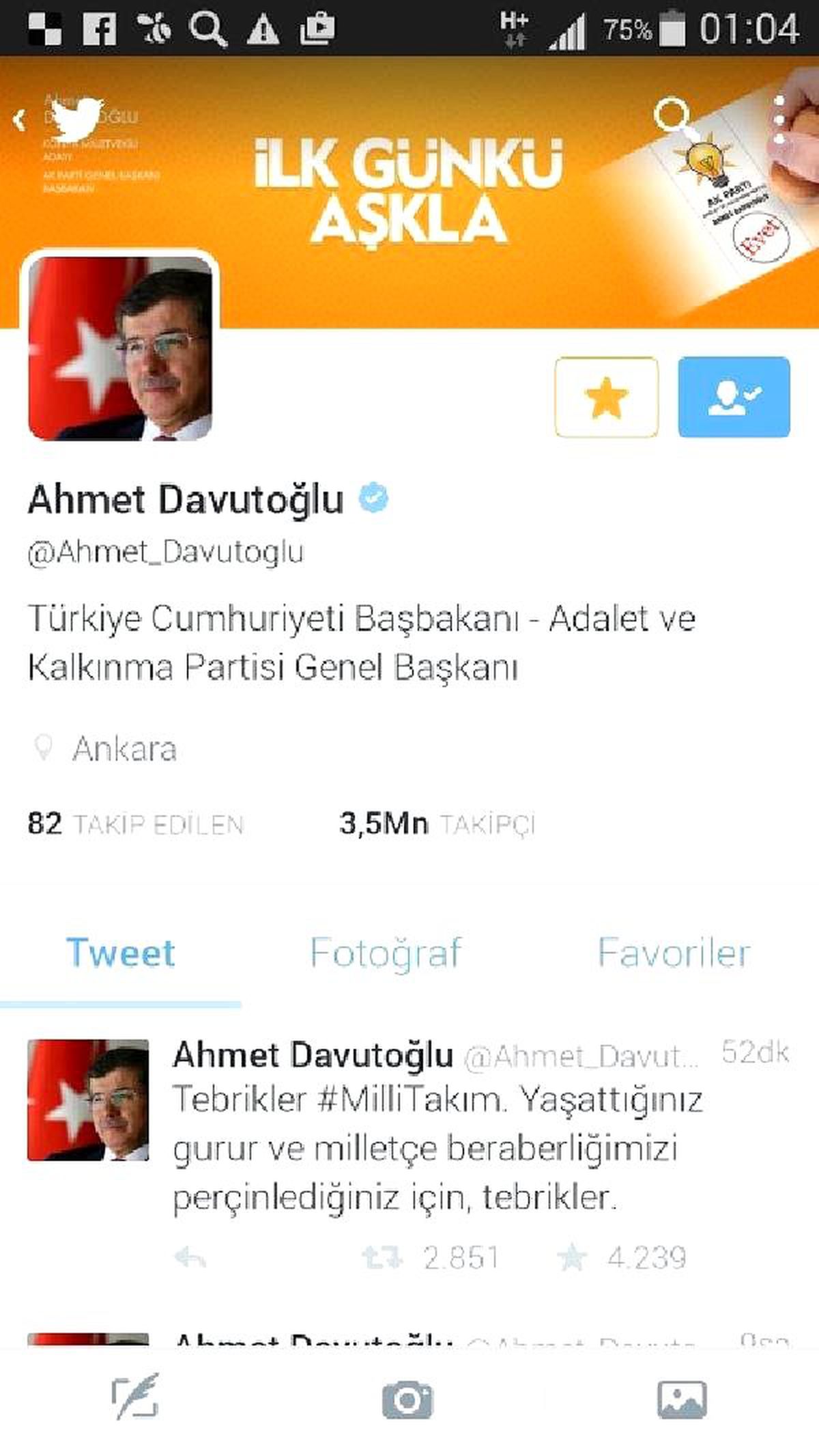 Başbakan Davutoğlu\'ndan Milli Takıma Tebrik
