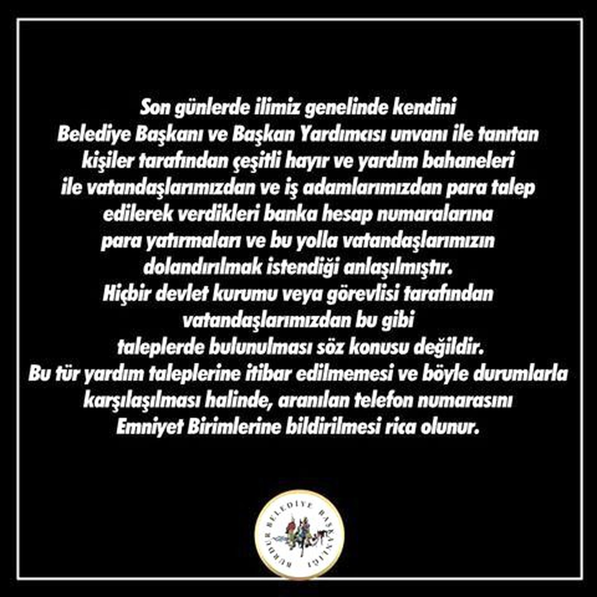 Burdur Belediyesi\'nden Dolandırıcılık Uyarısı!