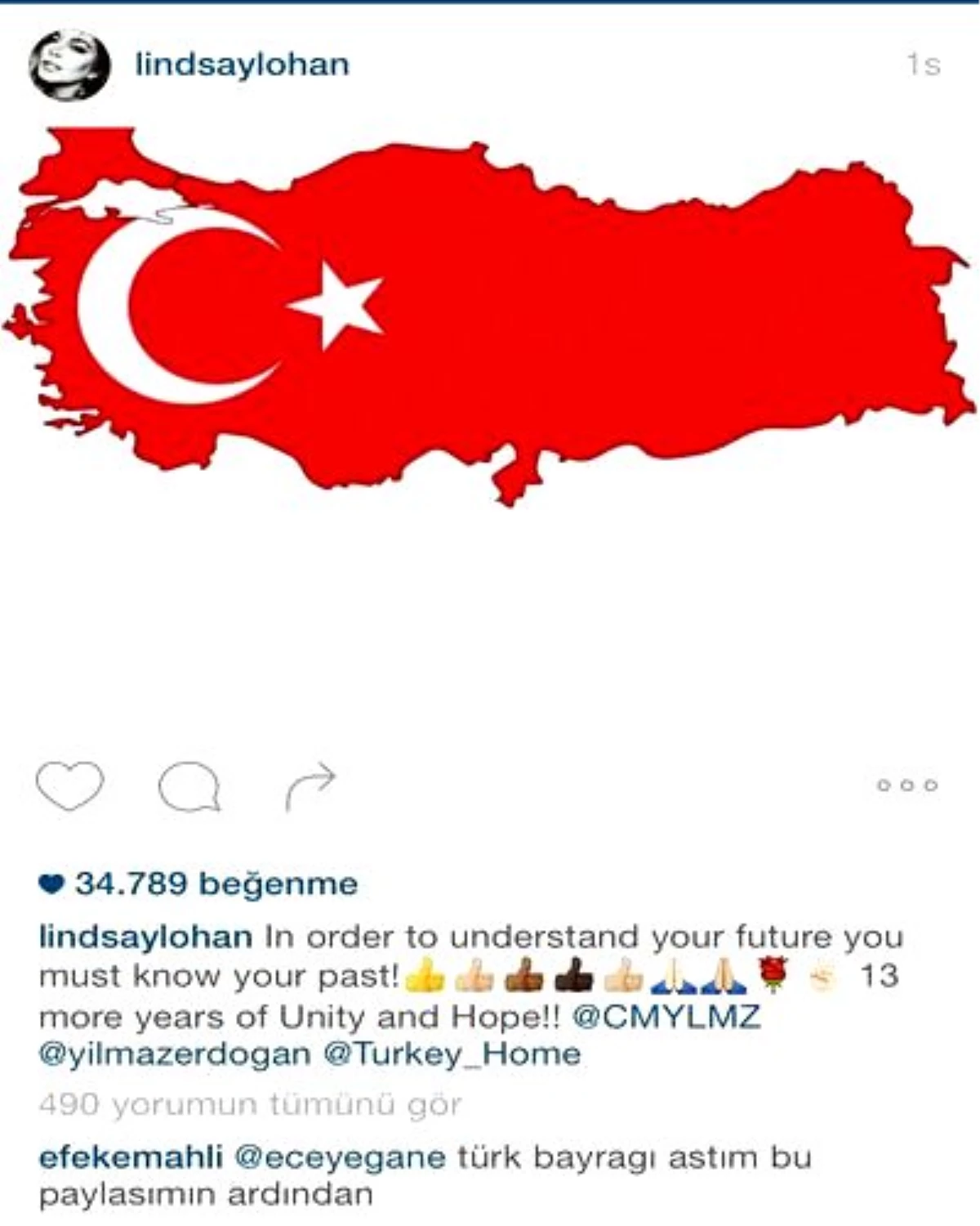ABD\'li Oyuncu Lindsay Lohan\'dan Türkiye Haritalı, 13 Yıl Vurgulu Paylaşım
