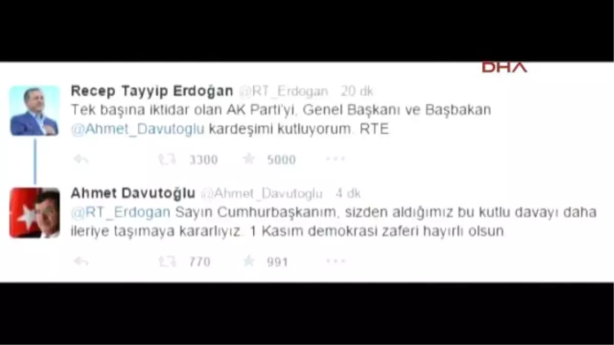 Erdoğan Twitter'da Kutladı; Davutoğlu Twitter'da Yanıt Verdi