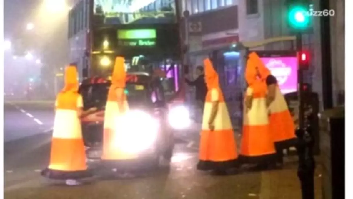 Police Called After Men Dressed As Traffic Cones Block Traffic On Halloween