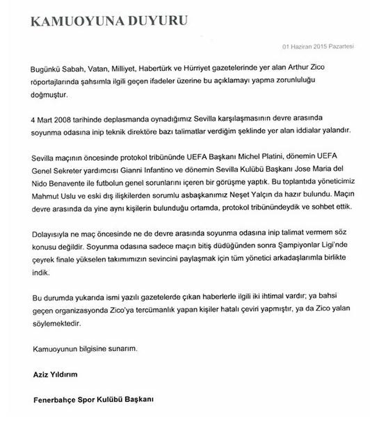 Aziz Yıldırım\'dan Alex de Souza\'ya Sert Cevap