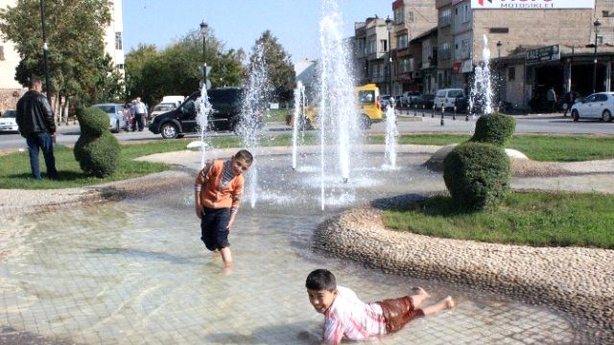 Soğuk Havaya Rağmen Süs Havuzunda Yüzüyorlar