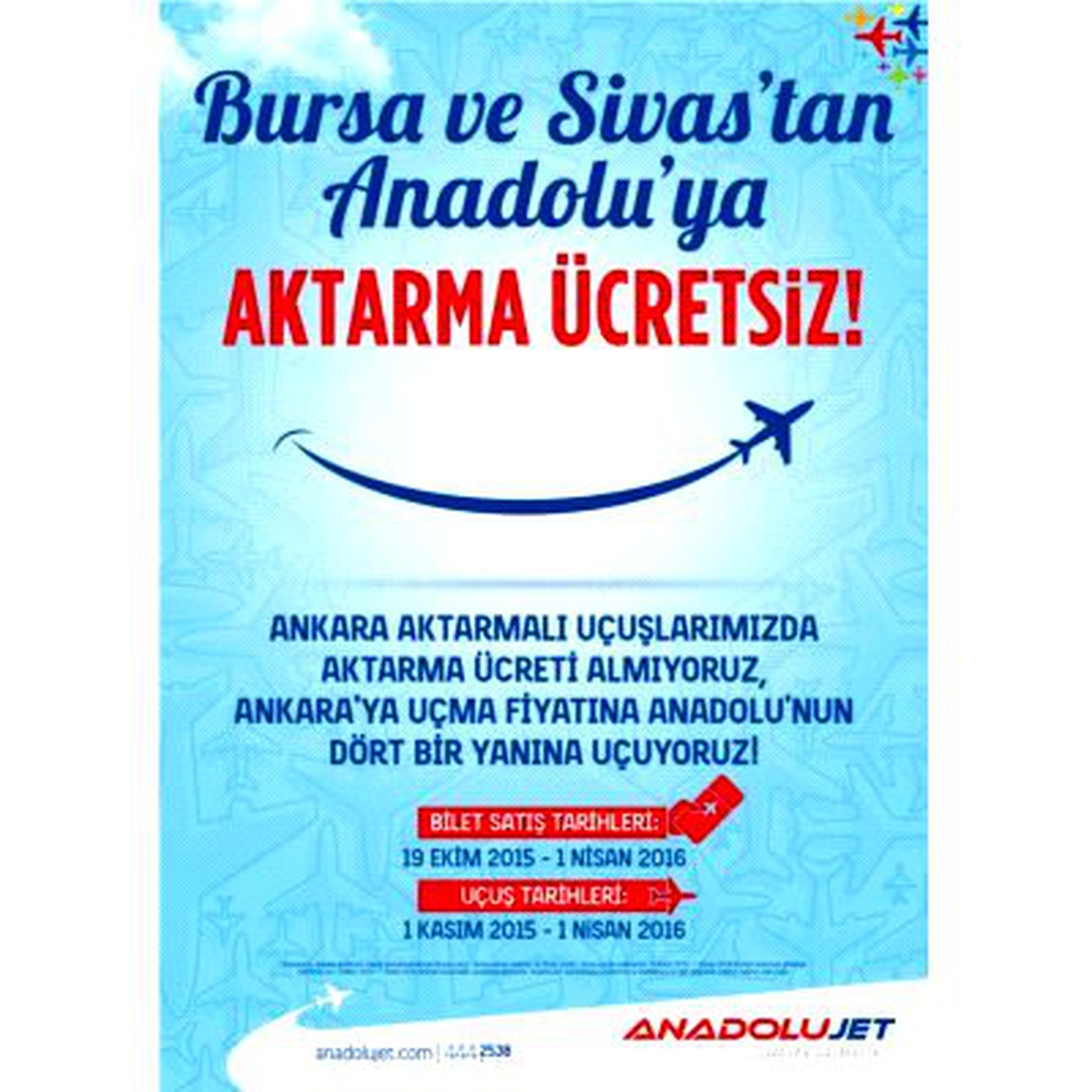 Anadolujet Yolcularına Bursa ve Sivas Seferlerine Özel Ücretsiz Aktarma Fırsatı