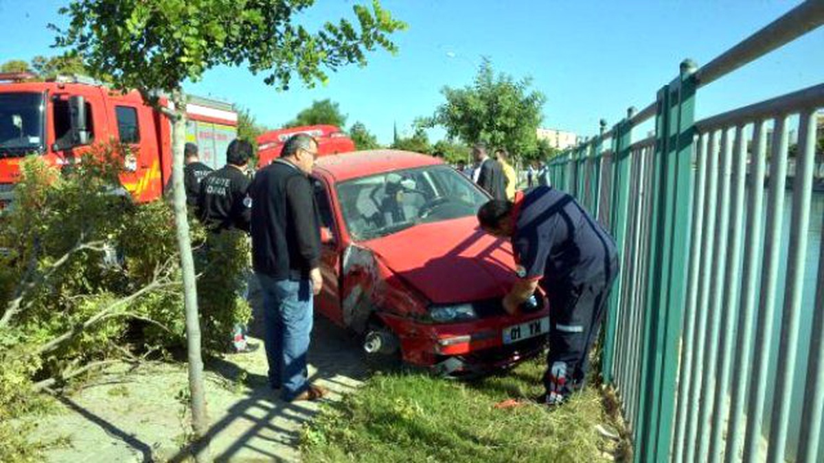 Direğe, Ağaçlara ve Demir Korkuluklara Çarpan Sürücünün Çenesi Yarıldı