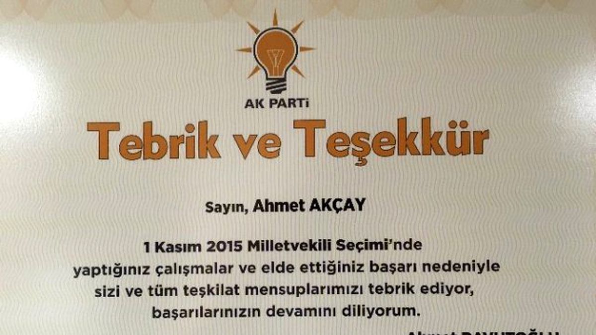 Başbakan Davutoğlu\'ndan Tekirdağ\'a Tebrik ve Teşekkür Belgesi