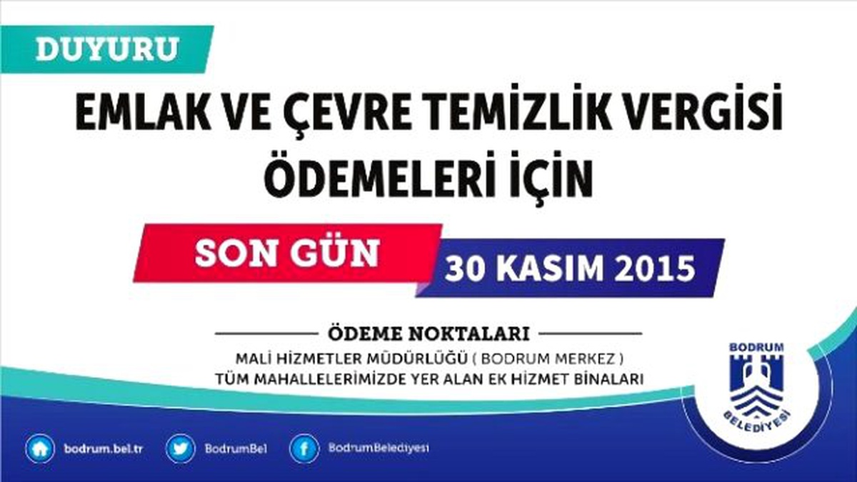 Emlak ve Çevre Temizlik Vergisi İçin Son Gün 30 Kasım