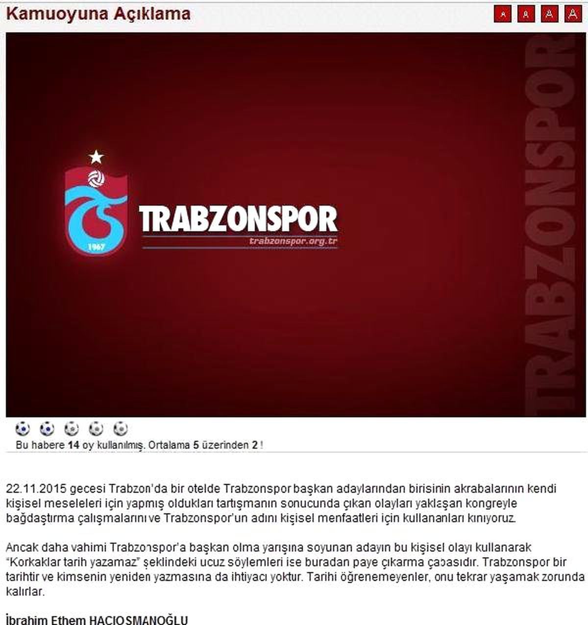 Trabzonspor Başkanı Hacıosmanoğlu\'ndan Muharrem Usta\'ya Sert Cevap