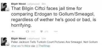 Çiftçi's Facing Jail Time For Comparing Erdoğan To Gollum/smeagol İs Horrifying - Elijah Wood