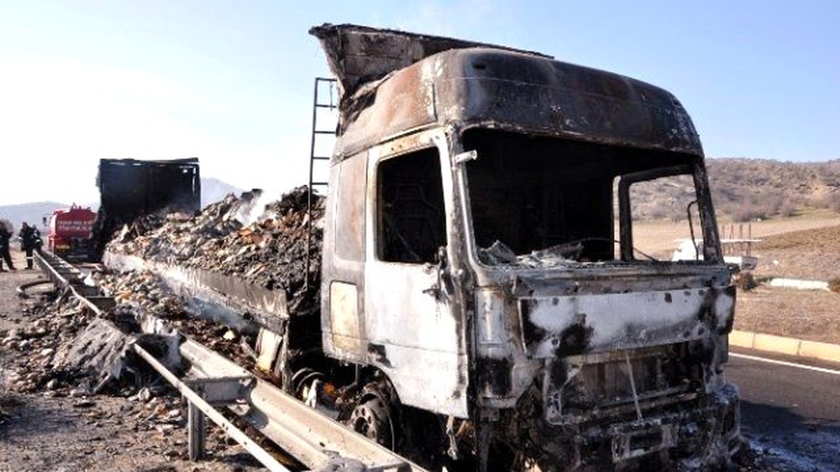 Uşak\'ta 18 Ton Tavuk Ürünü Yüklü Tır Kül Oldu