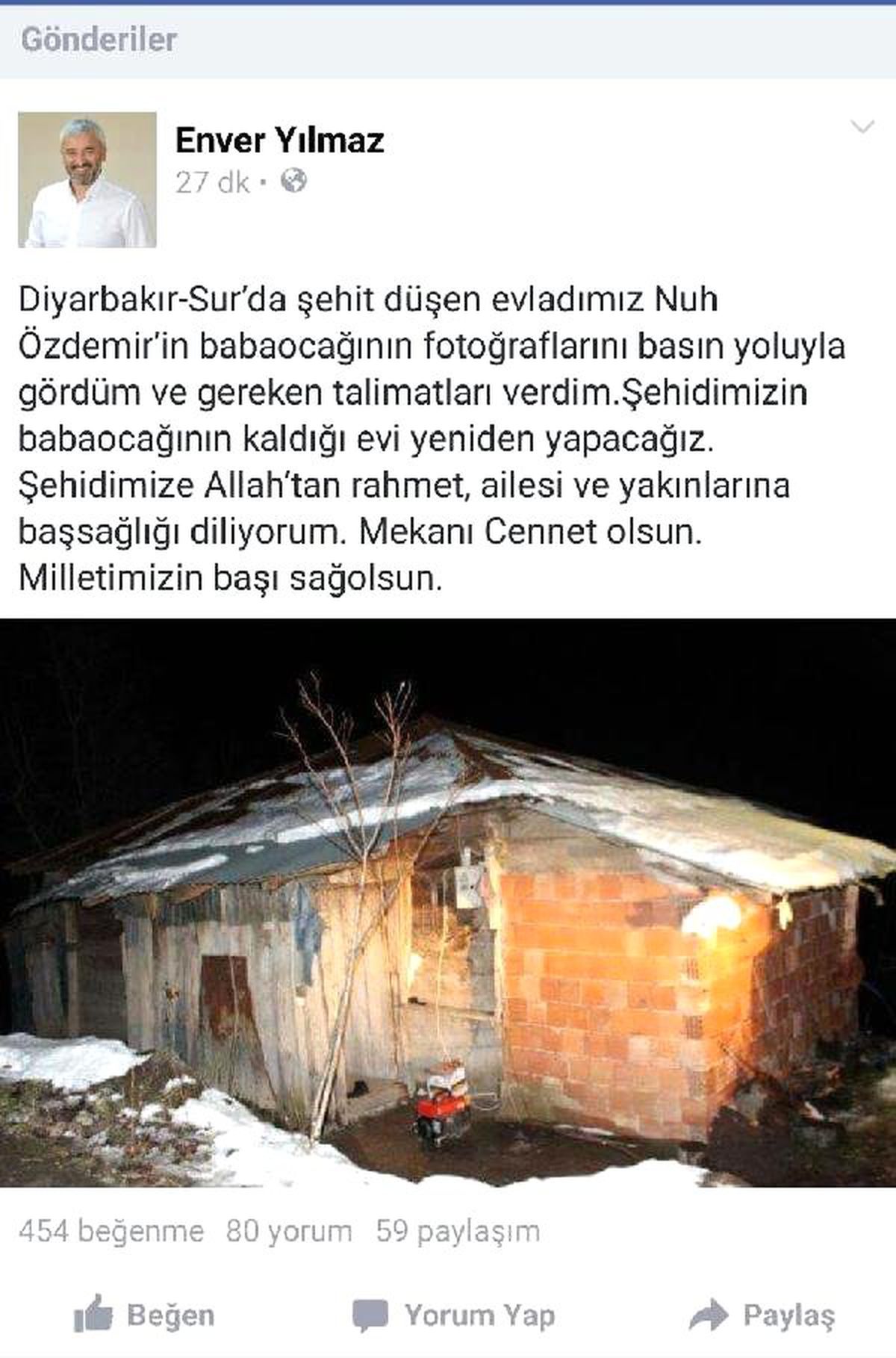 Ordu Belediyesi, Şehidin Baba Evini Yeniden Yapacak