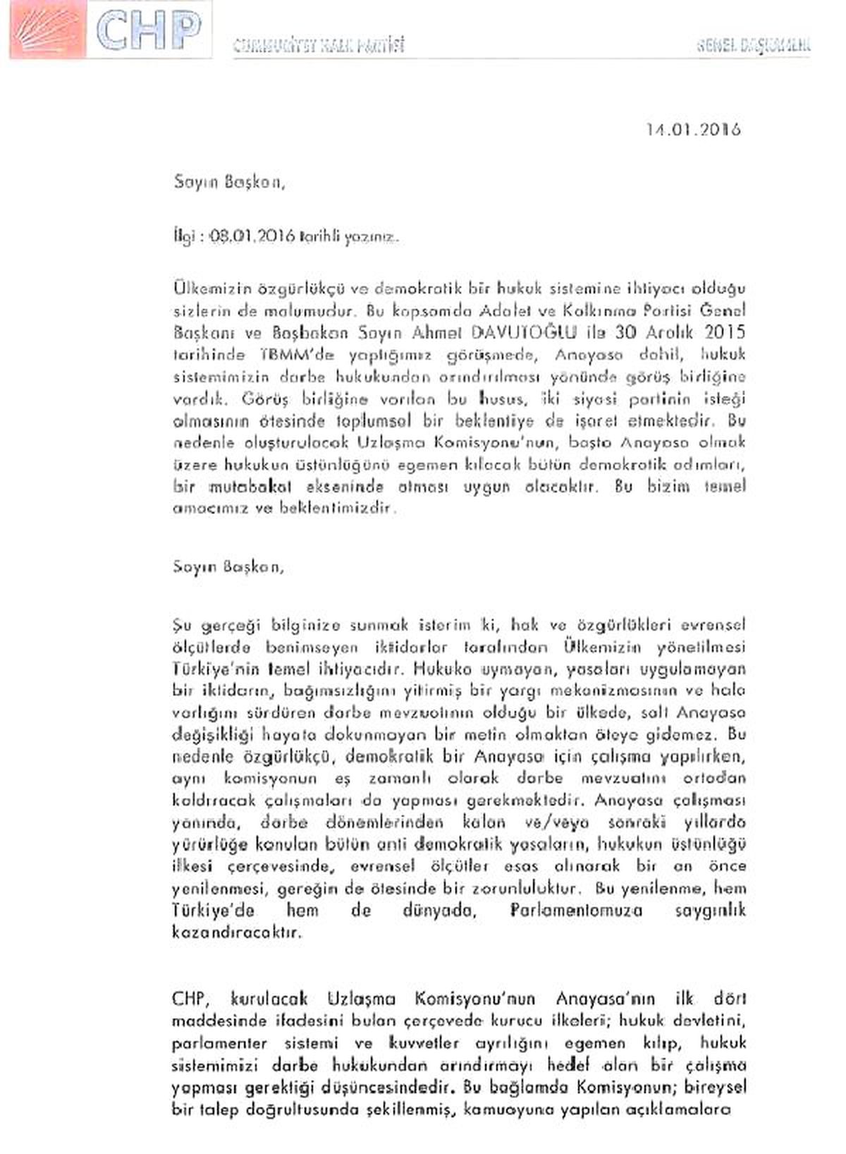 Kılıçdaroğlu\'ndan Meclis Başkanı Kahraman\'a Mektup