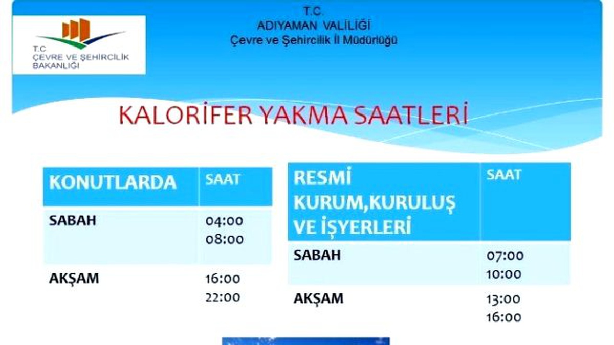 Adıyaman\'da Kalorifer Yakma Saatleri Belirlendi