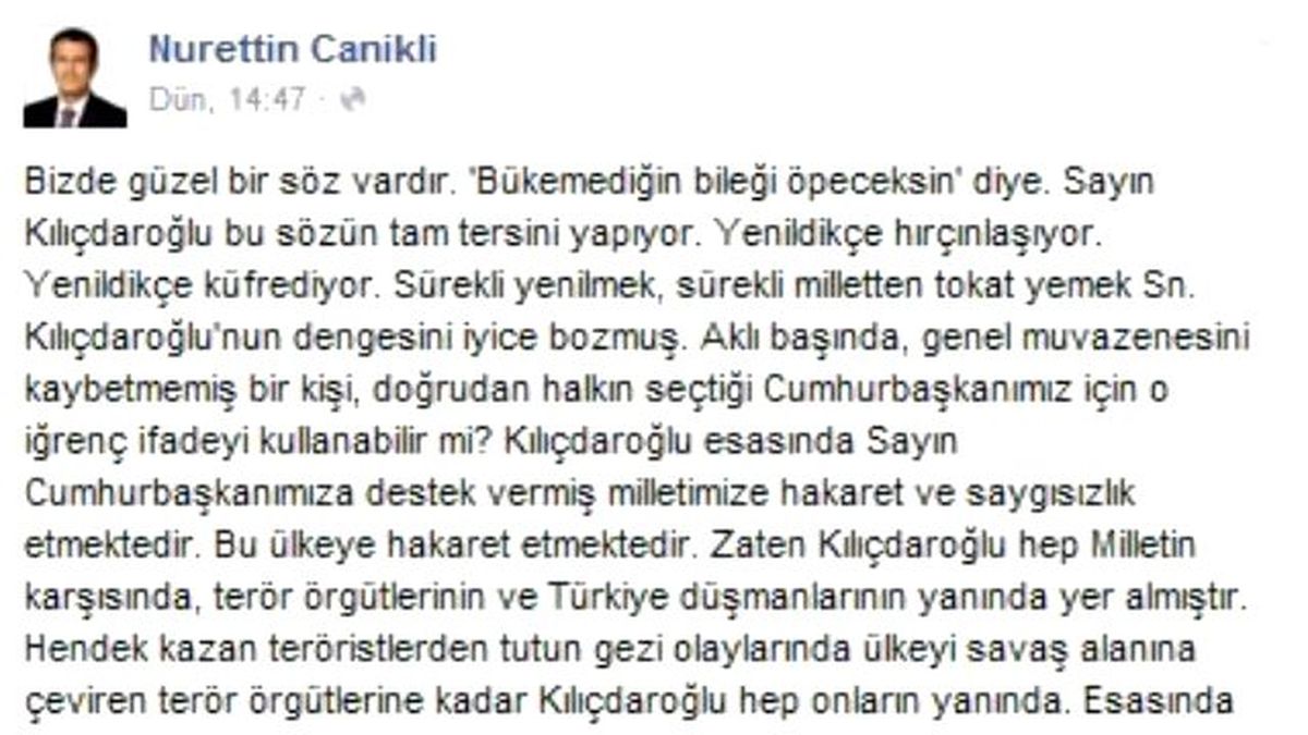 Nurettin Canikli\'den Kılıçdaroğlu\'na Tepki