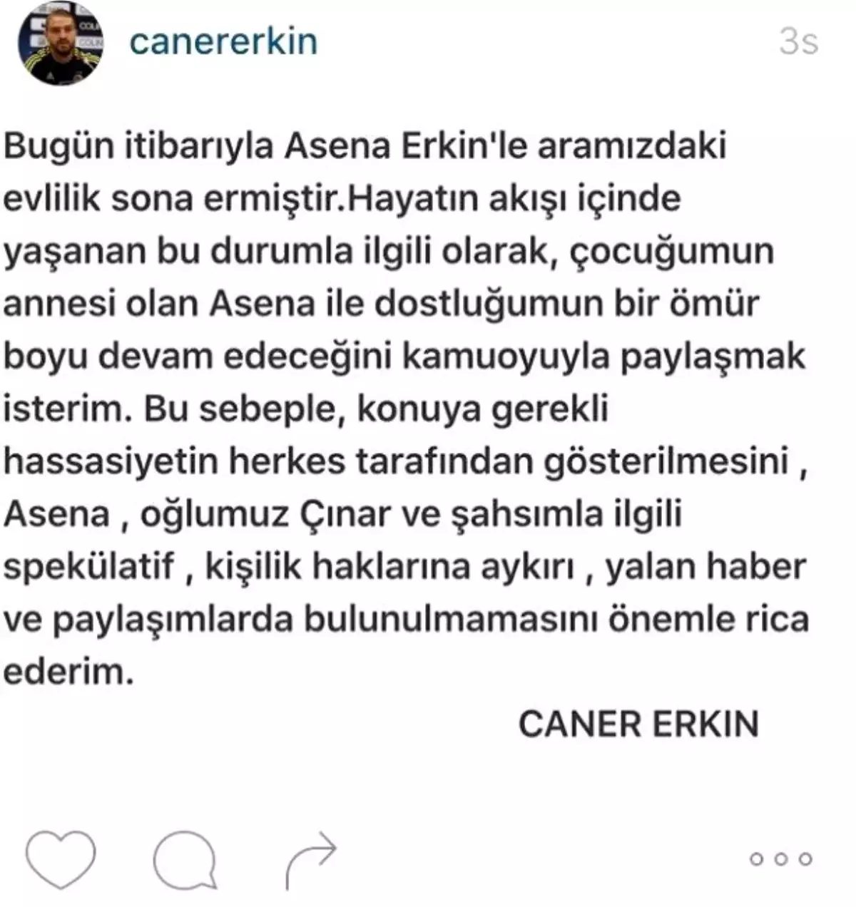 Caner Erkin: "Çocuğumun Annesi ile Dostluğum Ömür Boyu Sürecek"