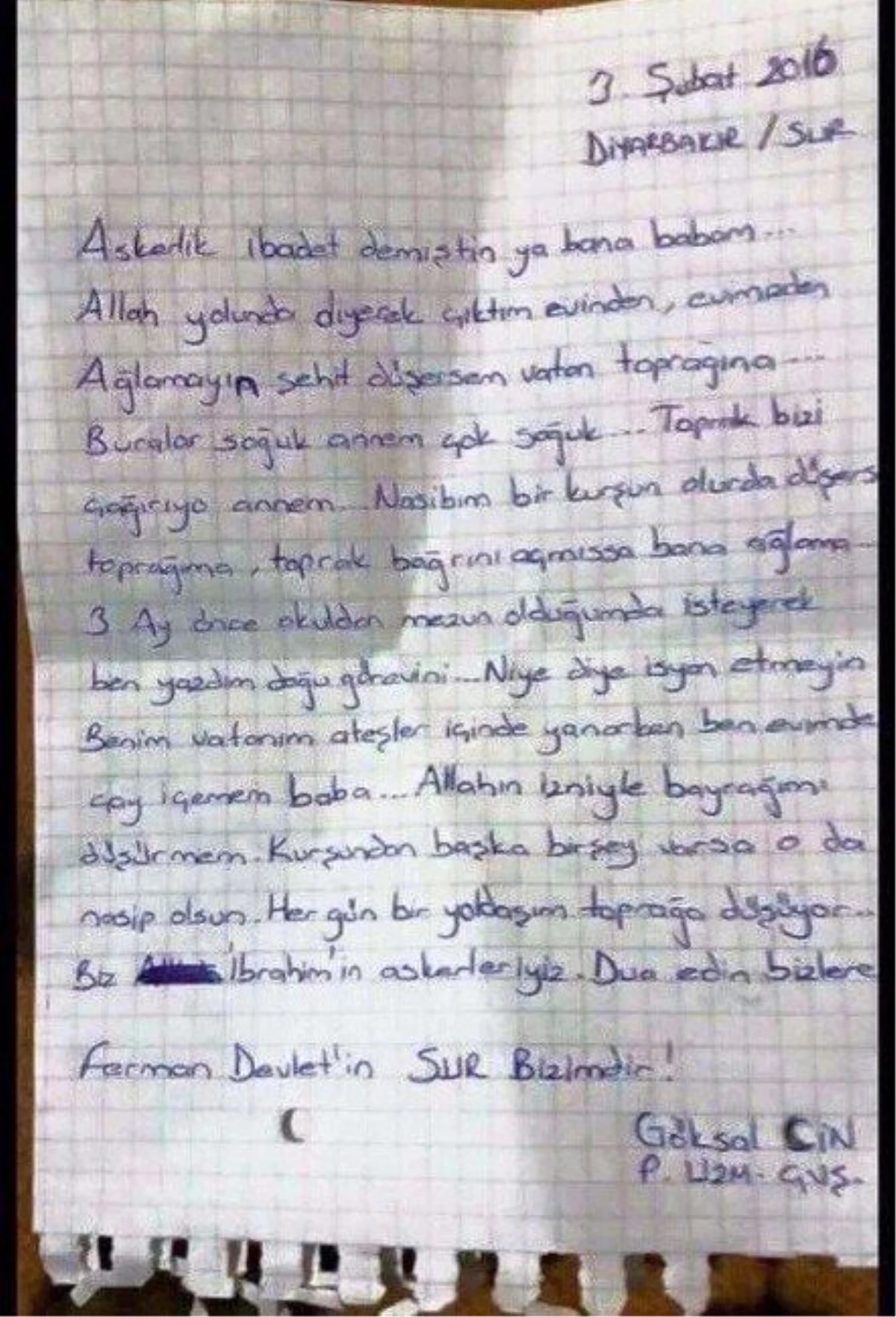 Zonguldaklı Şehidin Yürek Burkan Son Mektubu