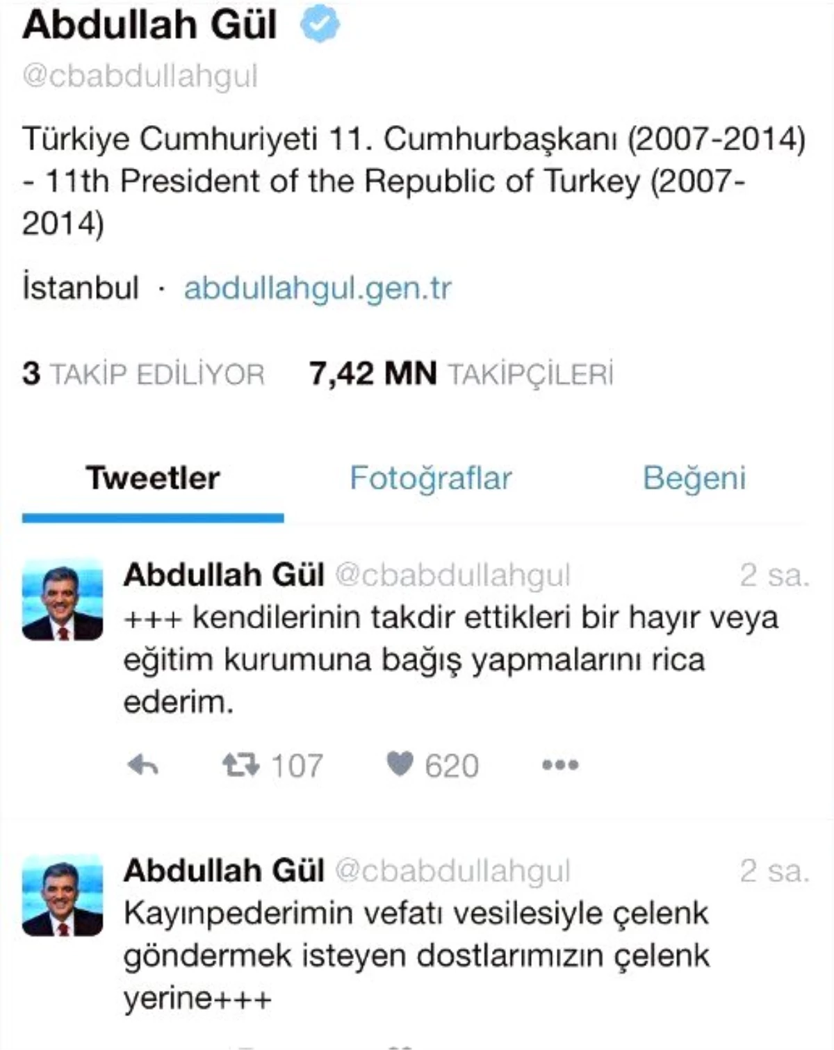Abdullah Gül\'den Çelenk Ricası: Göndermeyin, Bağışta Bulunun