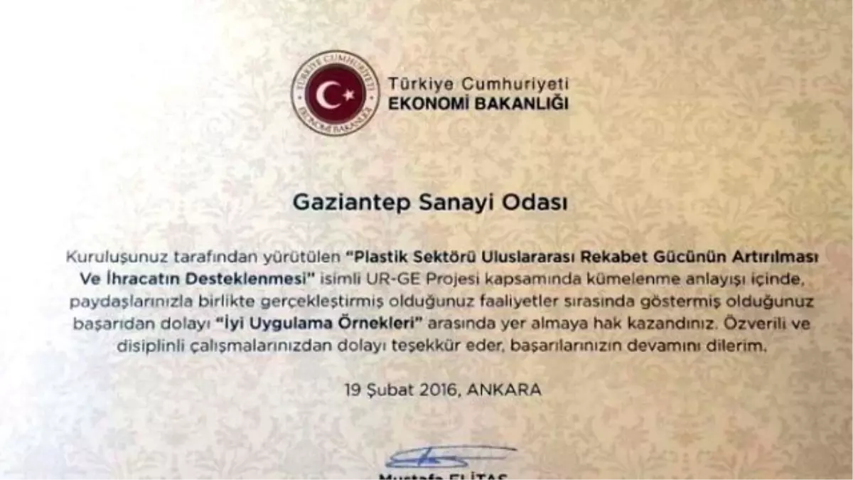 Gso\'nun Urge Projesine Başarı Sertifikası