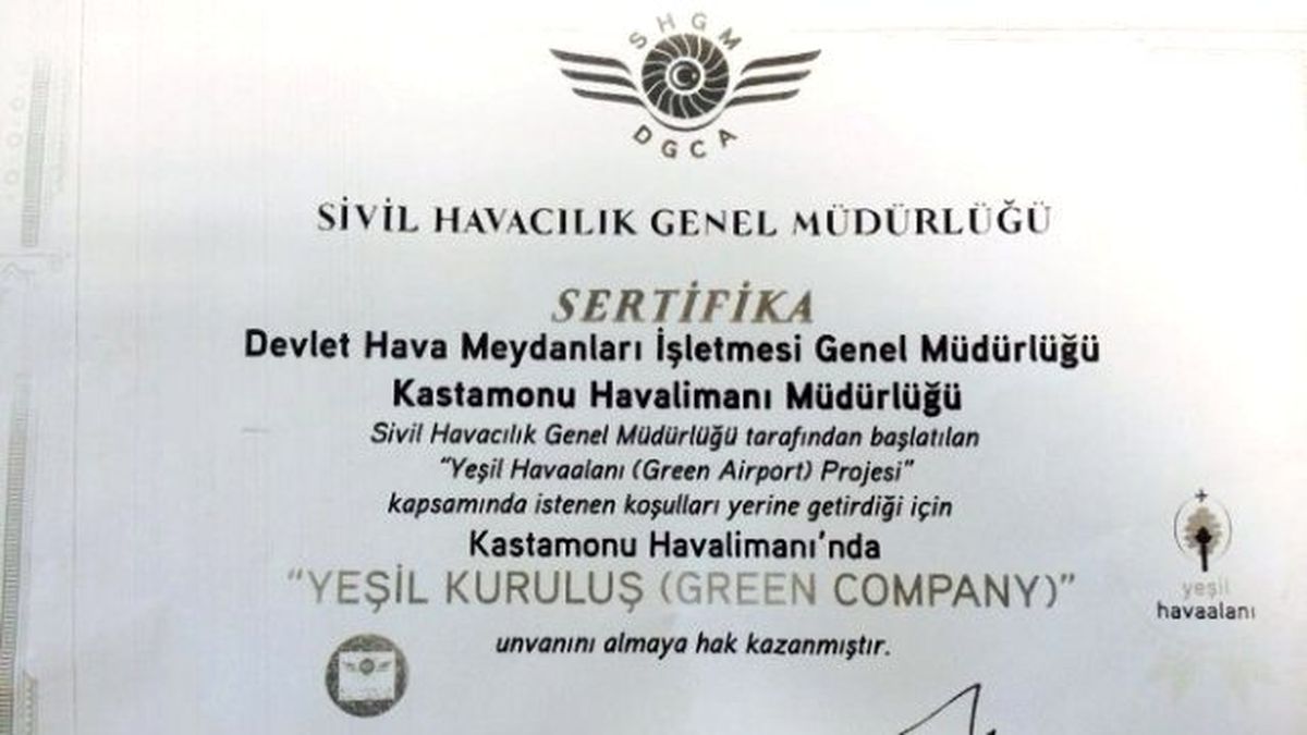 Kastamonu Havalimanı\'na Yeşil Kuruluş Sertifikası Verildi