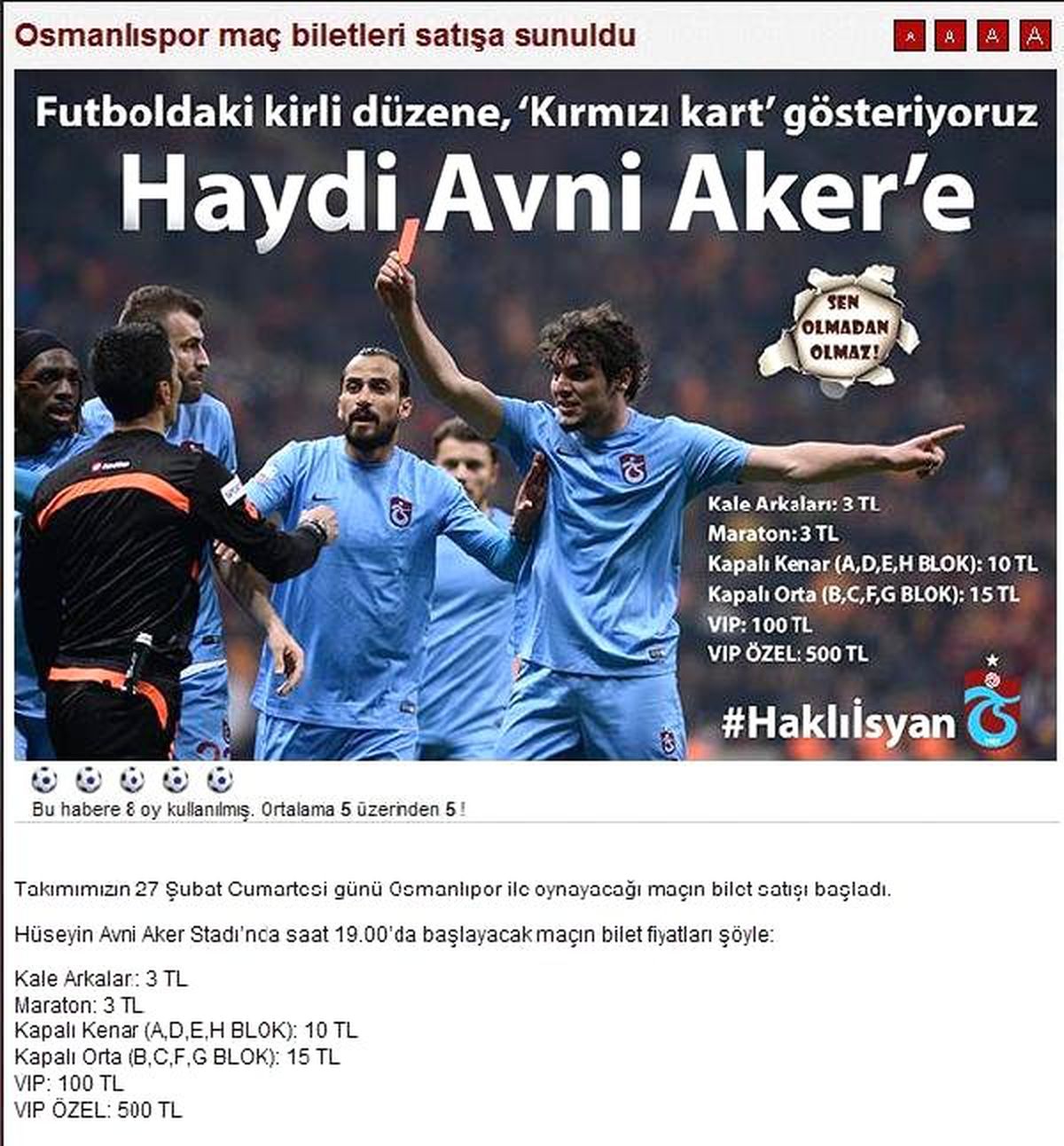 Trabzonspor\'dan Biletlere Yüzde 600\'luk \'Protesto" İndirimi