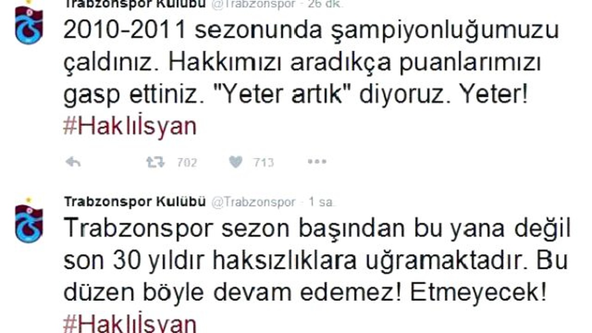 Trabzonspor\'dan \'İsyan\' Mesajı: 30 Yıldır Haksızlığa Uğruyoruz