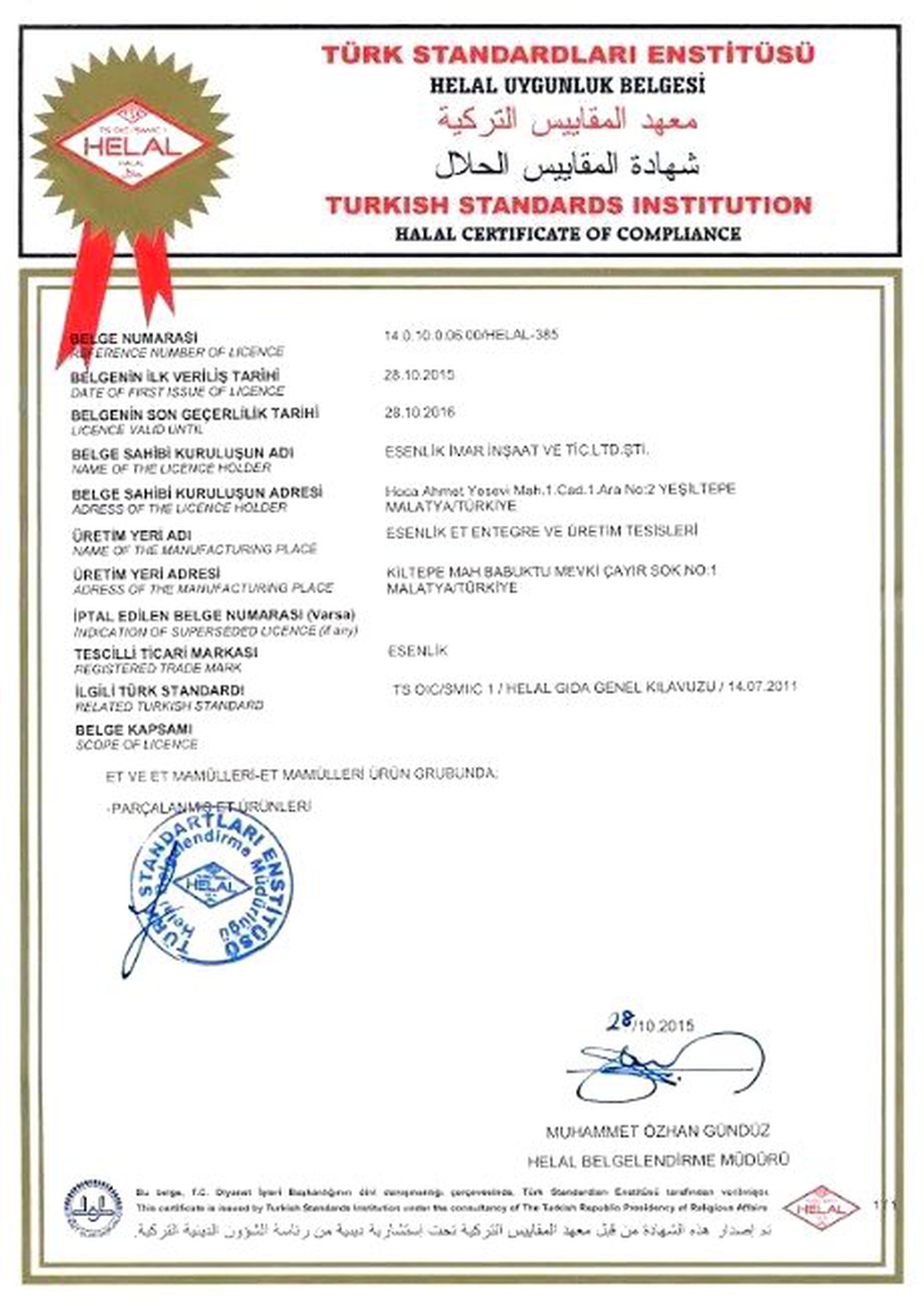 Bölgede İlk Helal Gıda Sertifikasını Nergis Aldı