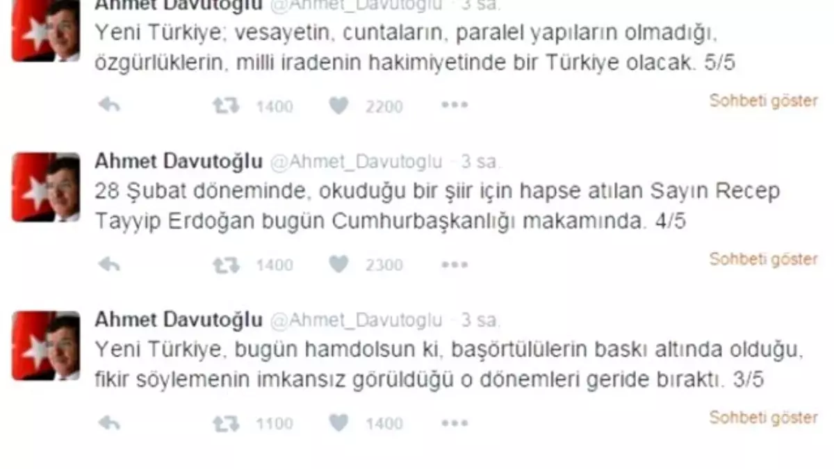 Davutoğlu: 28 Şubat Döneminde Hapse Atılan Erdoğan Cumhurbaşkanlığı Makamında