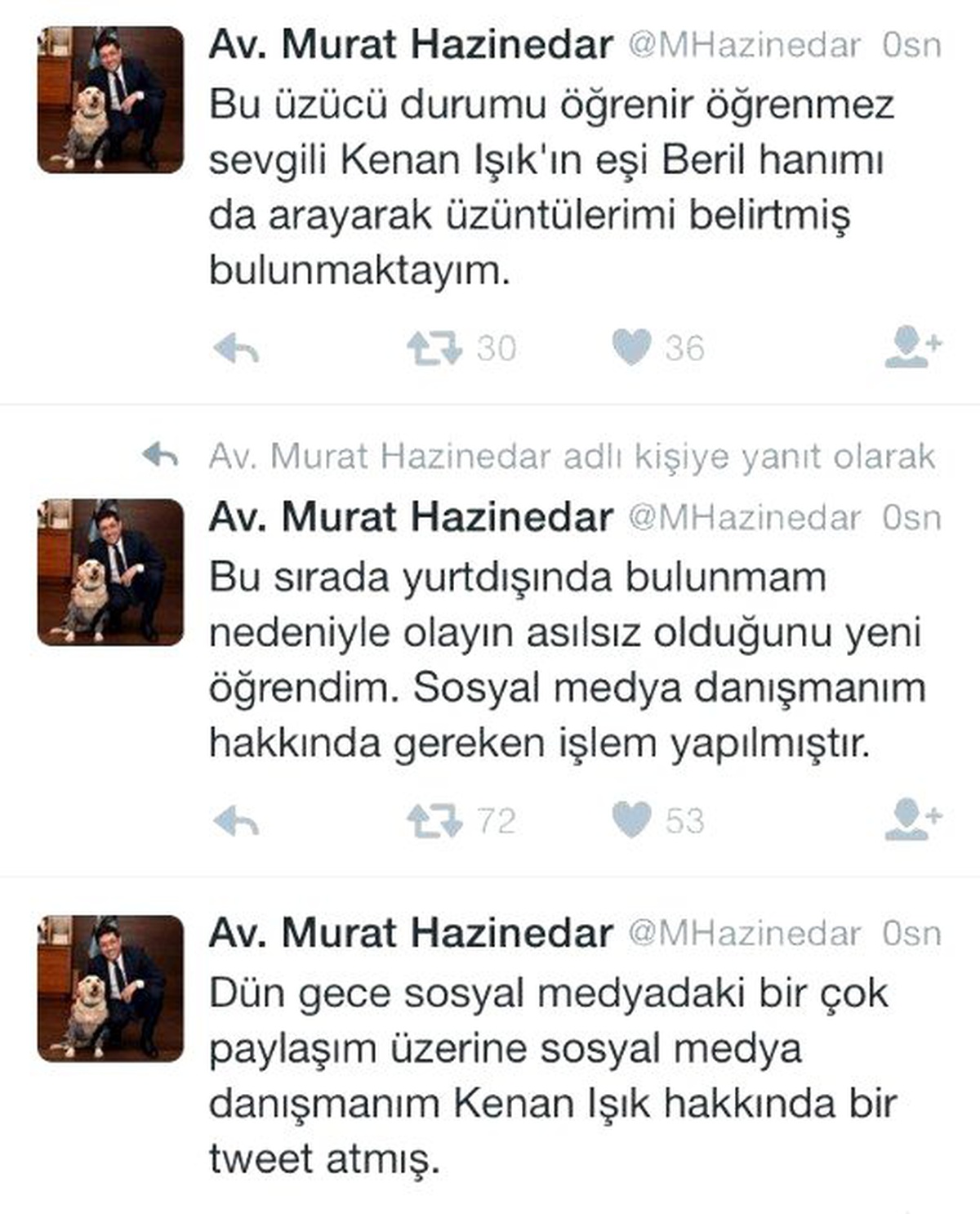 Başkan Hazinedar\'dan, Kenan Işık\'la İlgili Tweet Açıklaması
