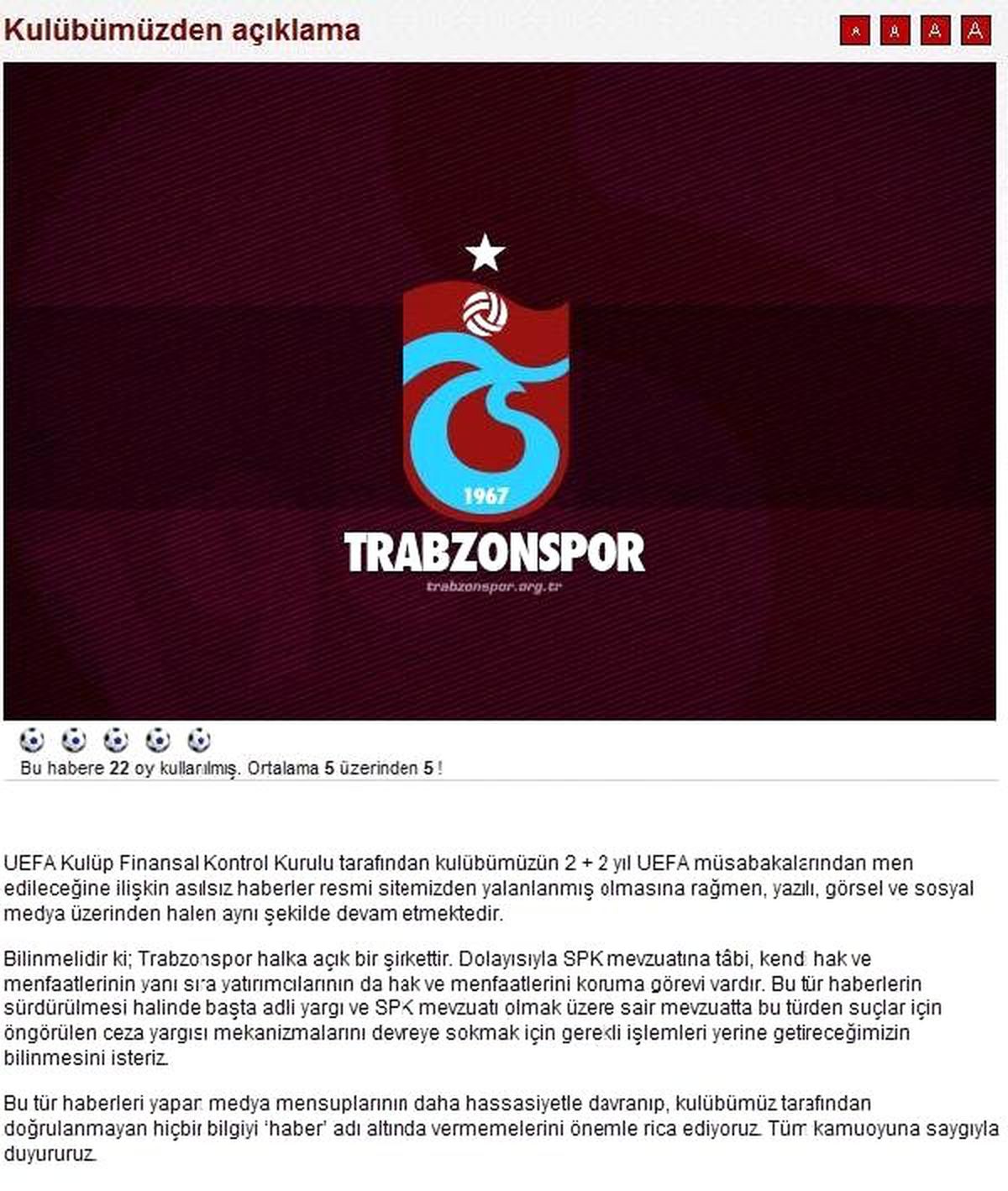 Trabzonspor\'dan UEFA Açıklaması