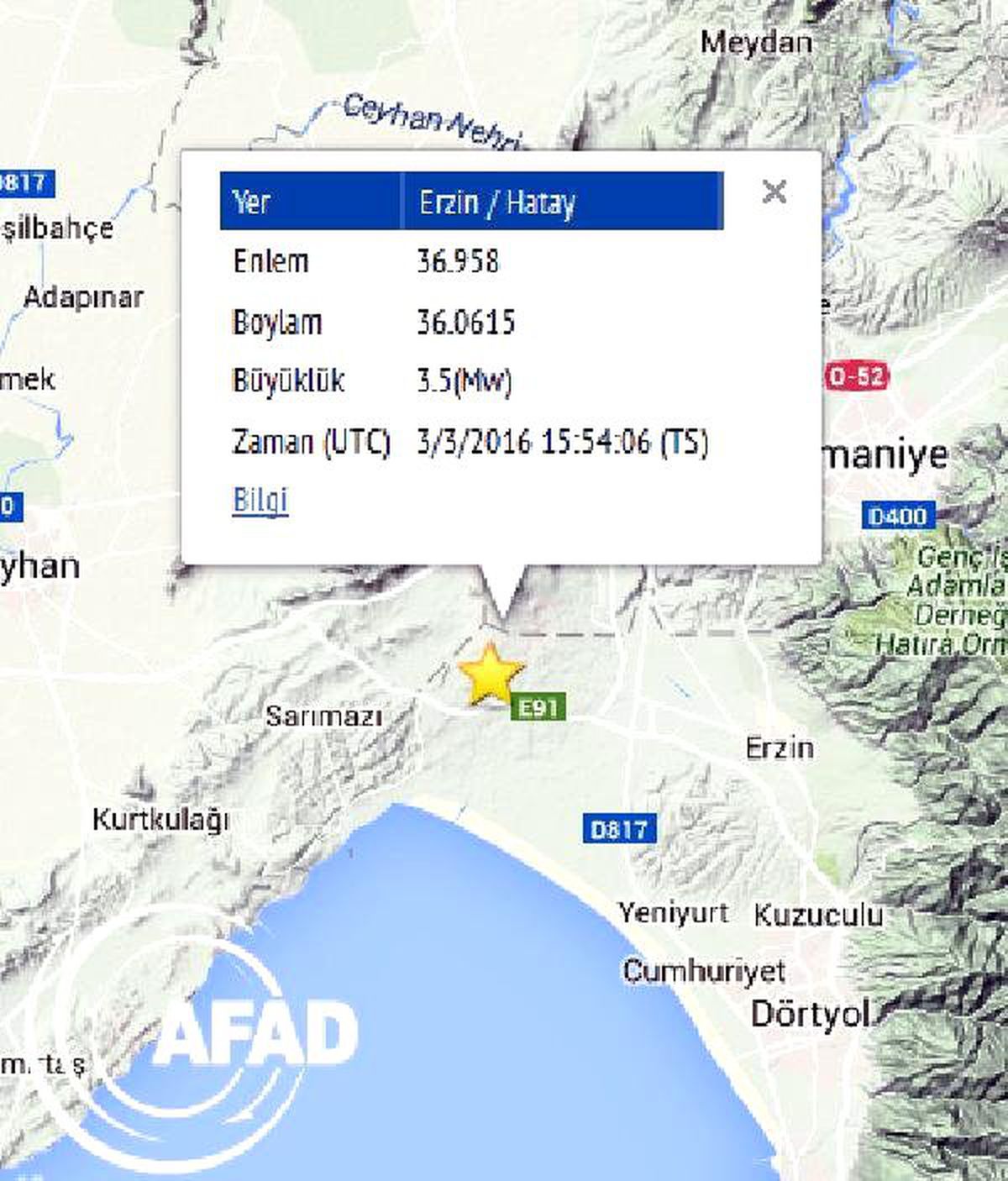 Hatay\'da 3.5\'lik Deprem