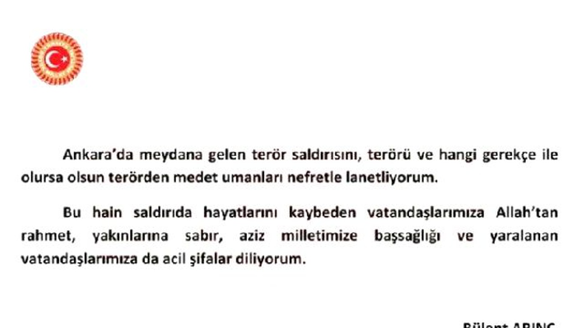 Bülent Arınç: Terörden Medet Umanları Nefretle Lanetliyorum