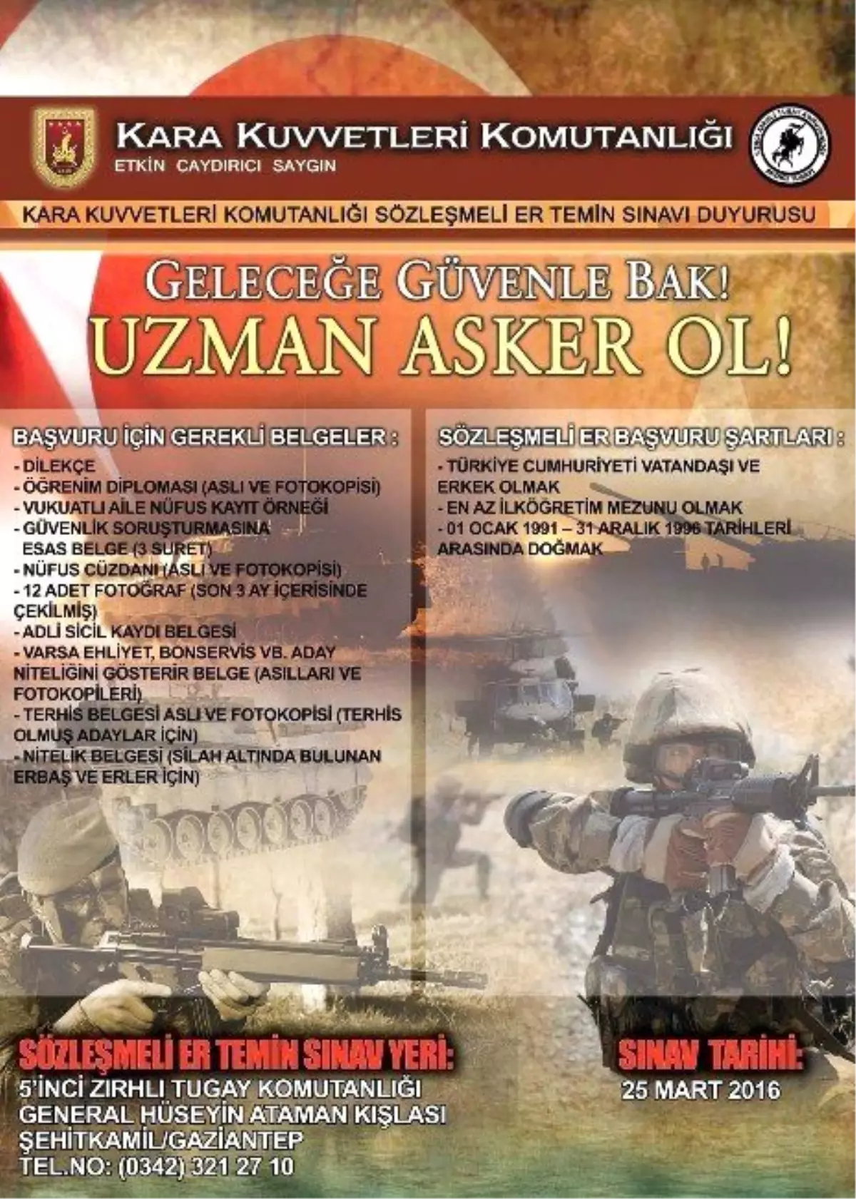 Sözleşmeli Er Temini Sınavı 25 Mart'ta Yapılacak